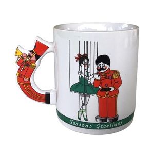 1986 SEASONS GREETINGS Mug Cup Toy Soldier Marionette Ballerina Christmas Vtg